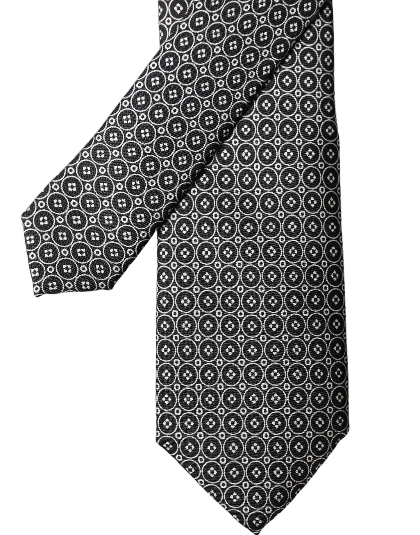Dolce & Gabbana Black White Patterned Silk Adjustable Necktie