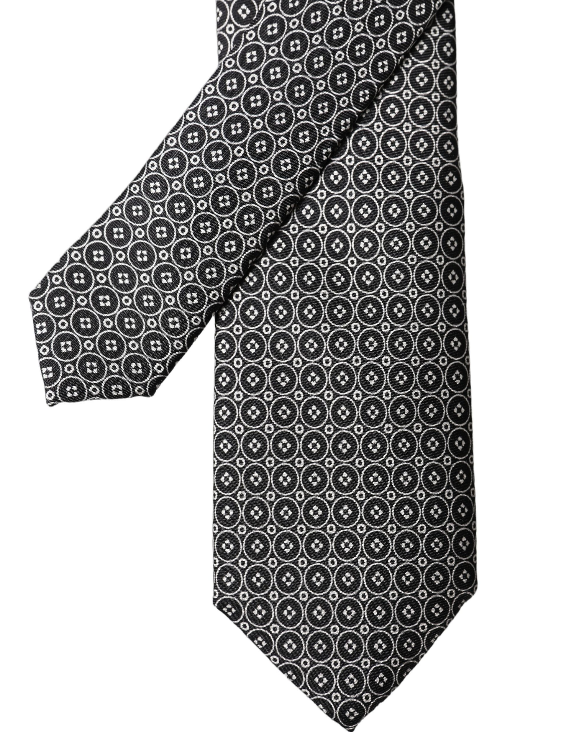 Dolce & Gabbana Black White Patterned Silk Adjustable Necktie