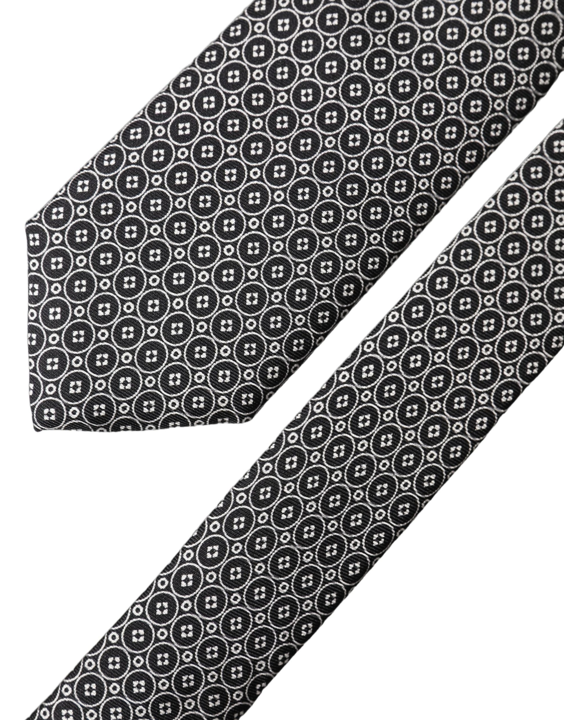 Dolce & Gabbana Black White Patterned Silk Adjustable Necktie