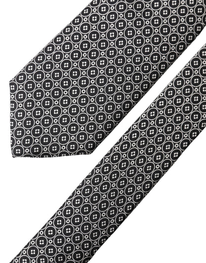 Dolce & Gabbana Black White Patterned Silk Adjustable Necktie
