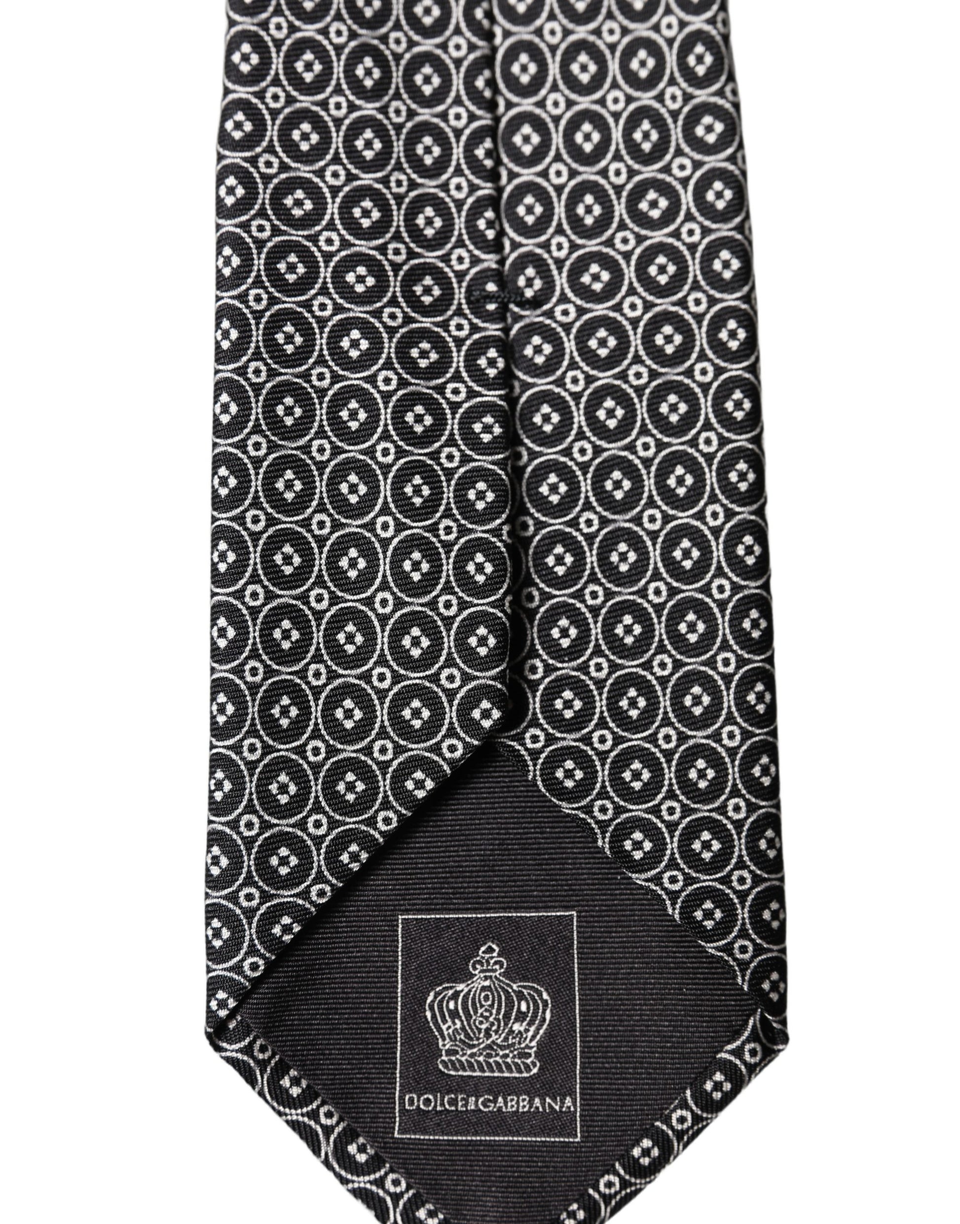 Dolce & Gabbana Black White Patterned Silk Adjustable Necktie