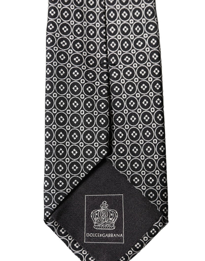 Dolce & Gabbana Black White Patterned Silk Adjustable Necktie