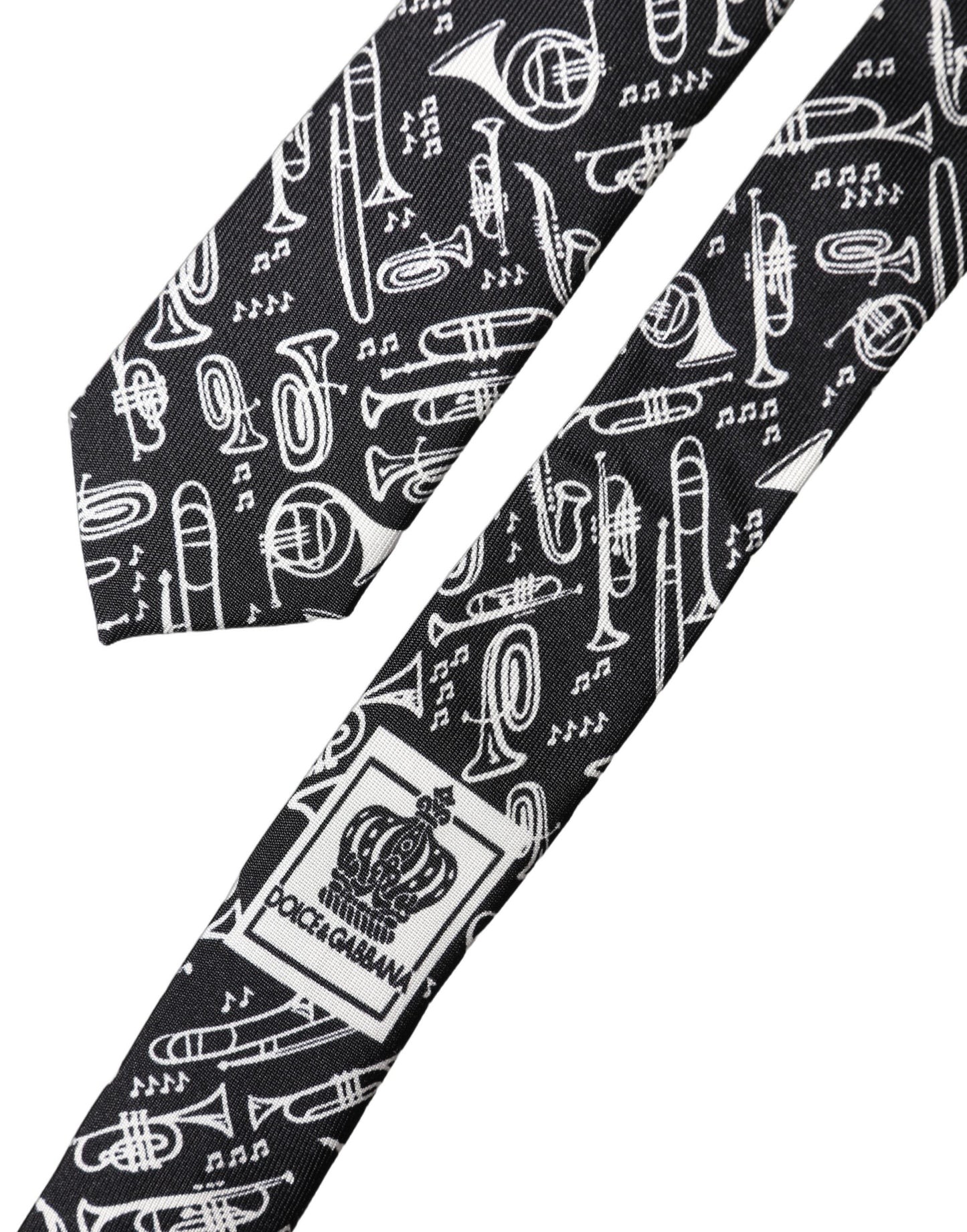 Dolce & Gabbana Black Trumpet Print Silk Adjustable Necktie