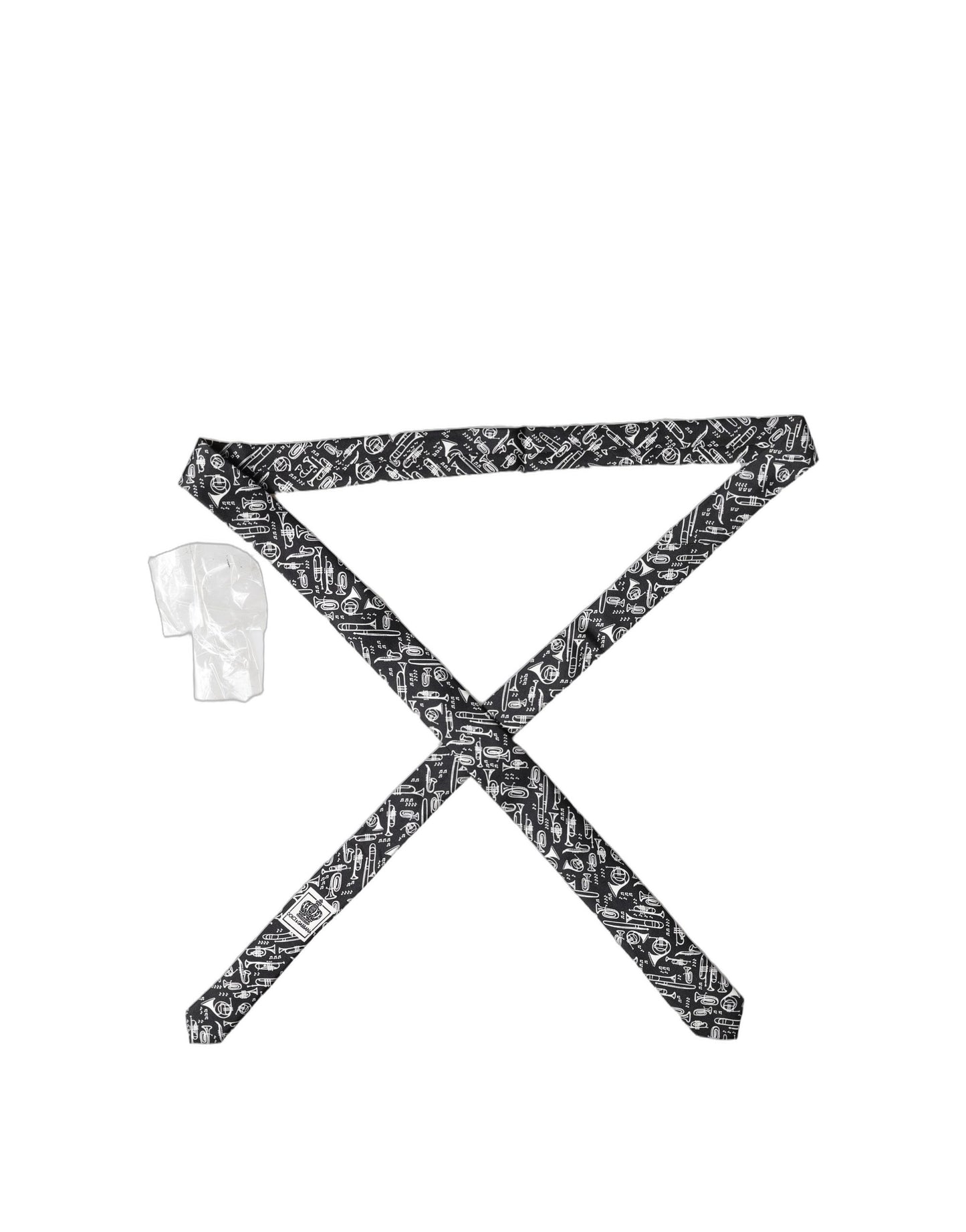 Dolce & Gabbana Black Trumpet Print Silk Adjustable Necktie