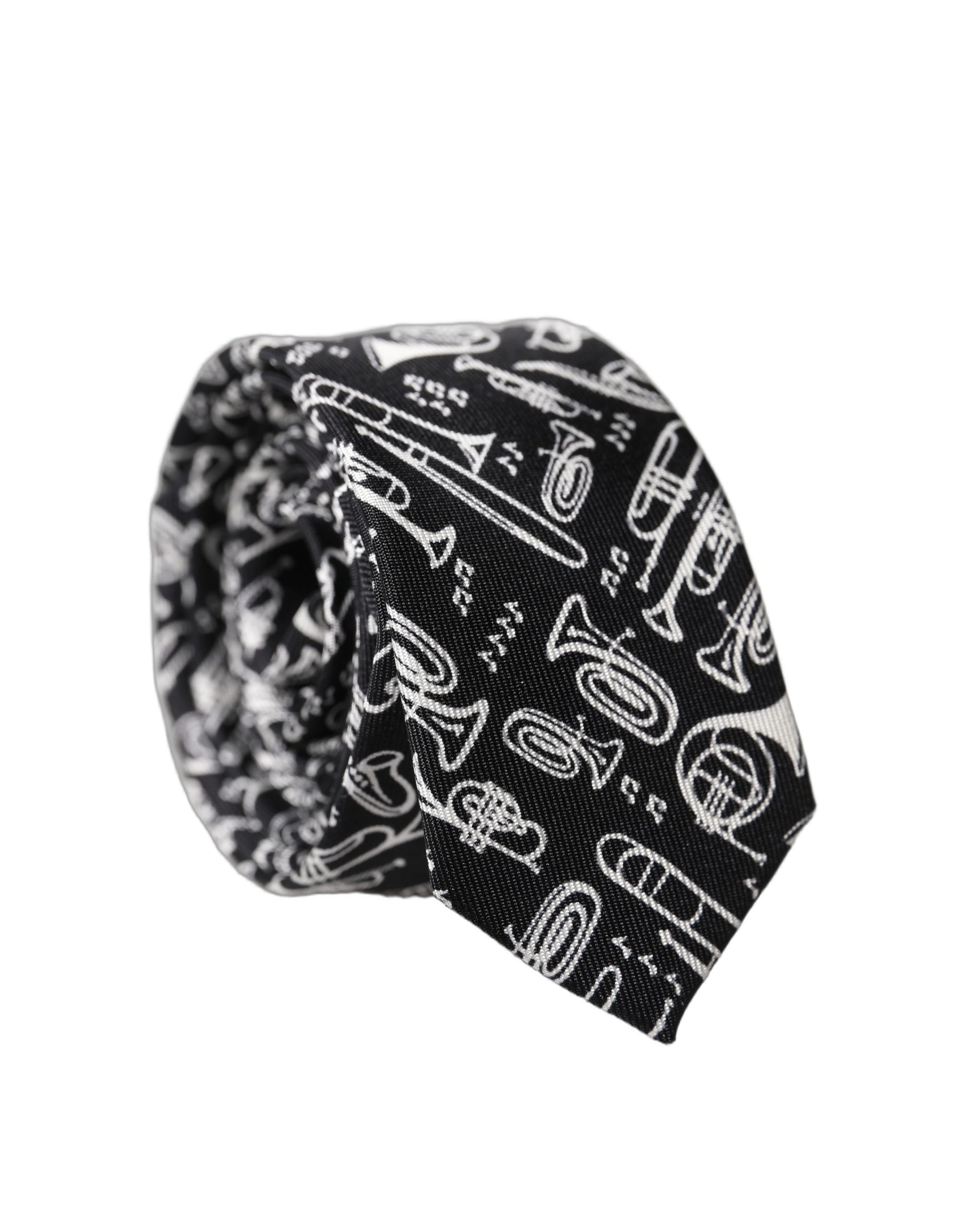 Dolce & Gabbana Black Trumpet Print Silk Adjustable Necktie