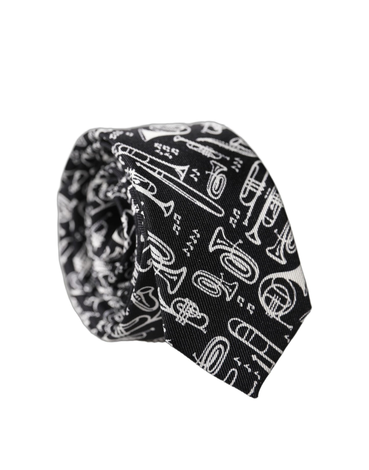 Dolce & Gabbana Black Trumpet Print Silk Adjustable Necktie