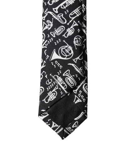 Dolce & Gabbana Black Trumpet Print Silk Adjustable Necktie