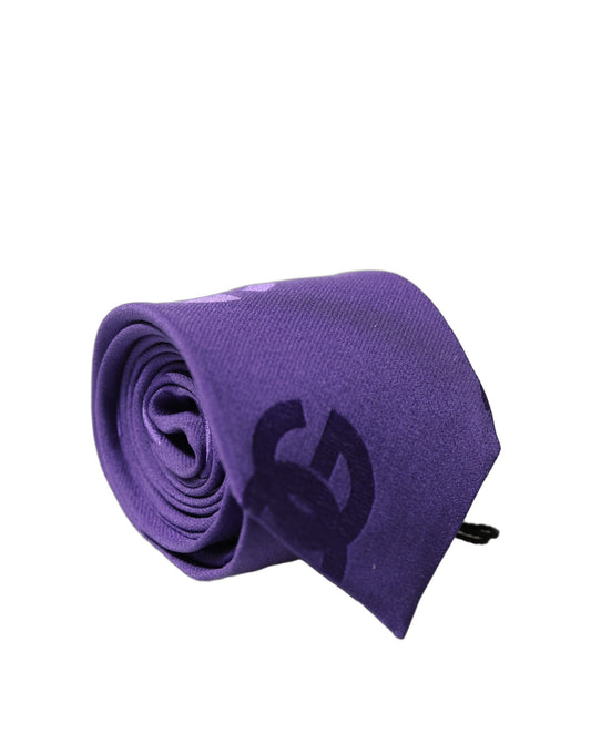 Dolce & Gabbana Purple DG Logo Monogram Silk Adjustable Necktie