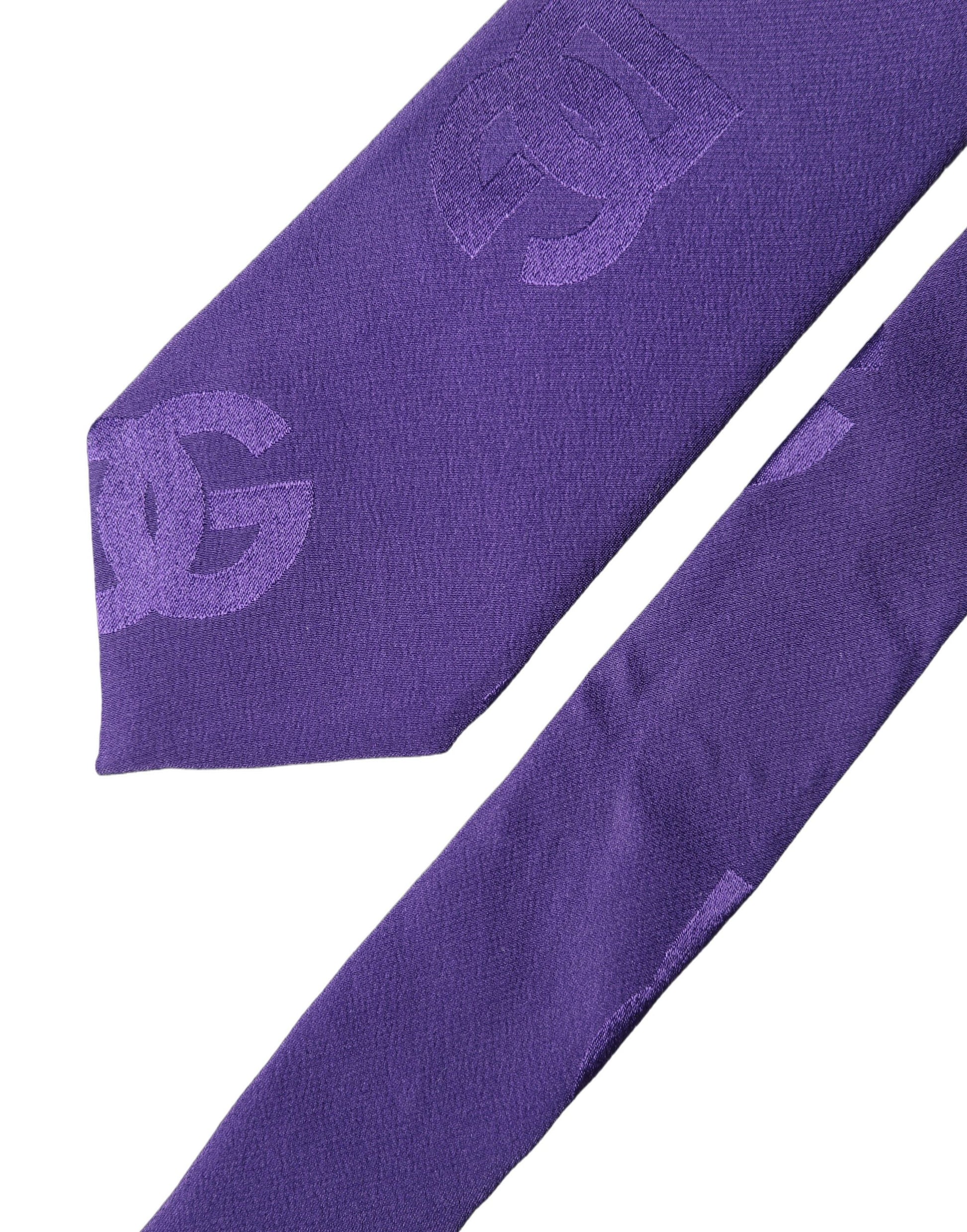 Dolce & Gabbana Purple DG Logo Monogram Silk Adjustable Necktie