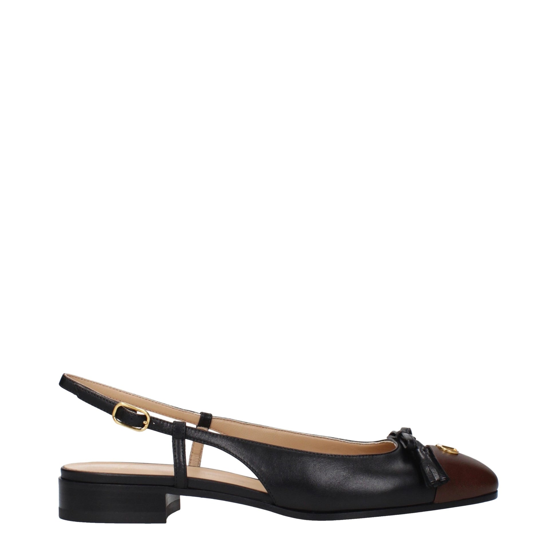 Valentino Garavani Leather Two Tone Du Roi Slingback Ballerinas - Black