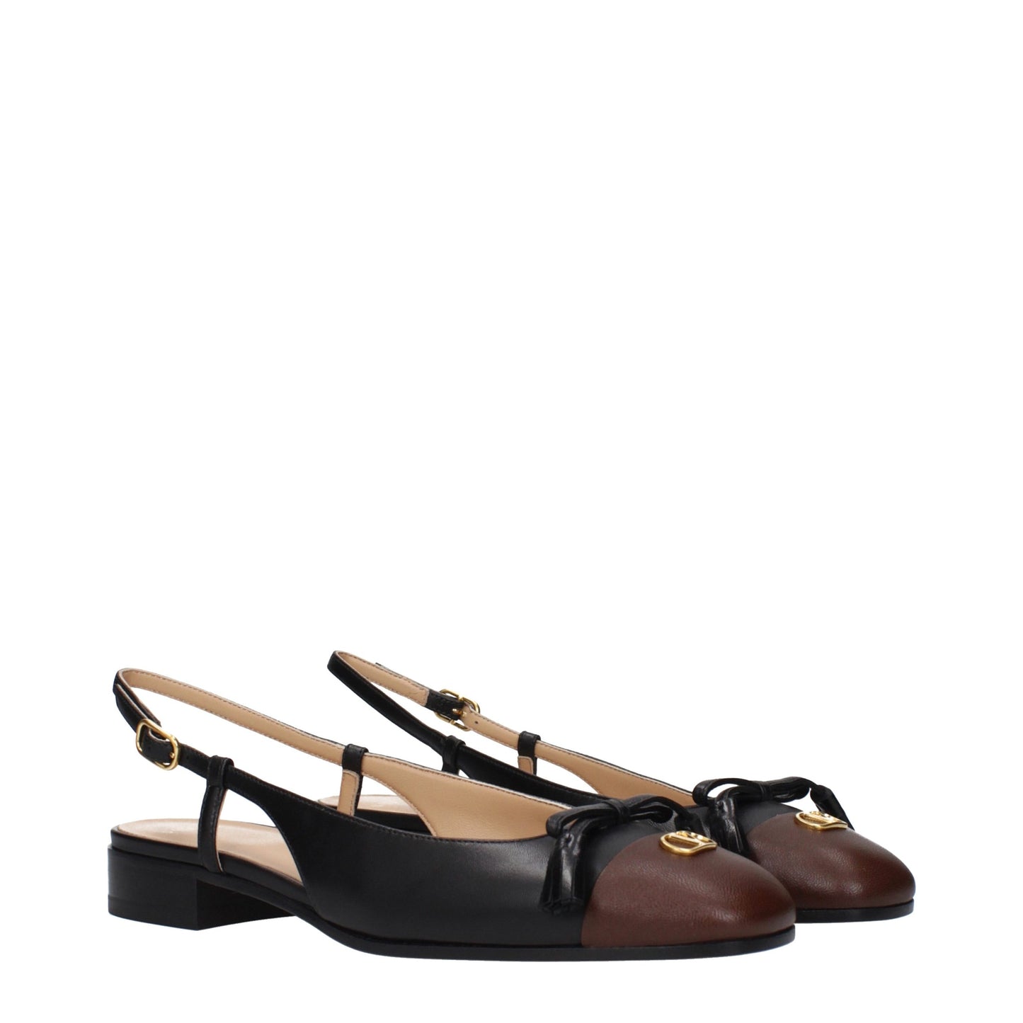 Valentino Garavani Leather Two Tone Du Roi Slingback Ballerinas - Black