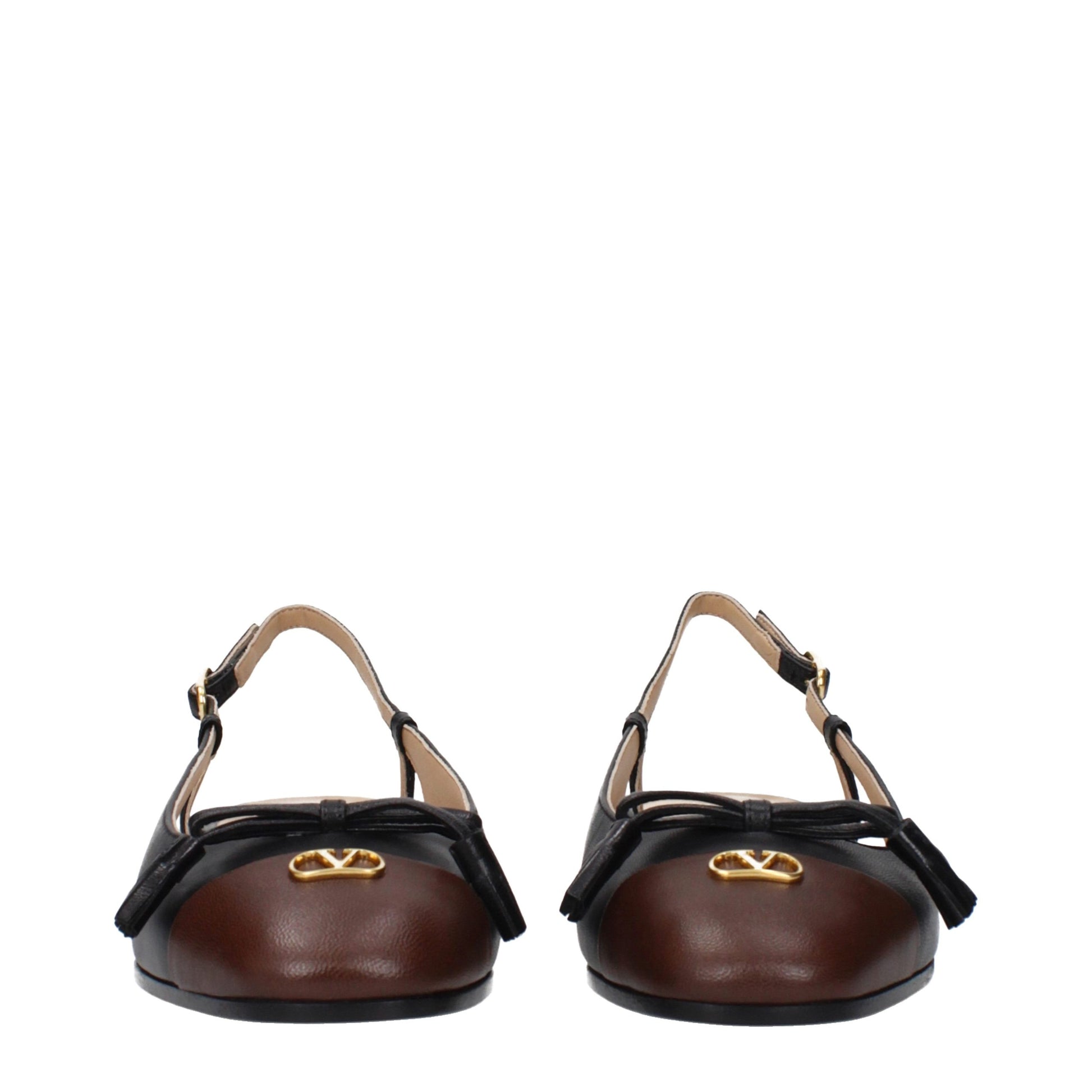 Valentino Garavani Leather Two Tone Du Roi Slingback Ballerinas - Black