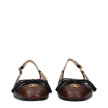 Valentino Garavani Leather Two Tone Du Roi Slingback Ballerinas - Black