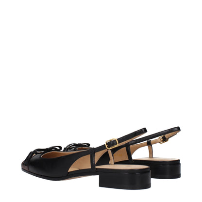 Valentino Garavani Leather Two Tone Du Roi Slingback Ballerinas - Black