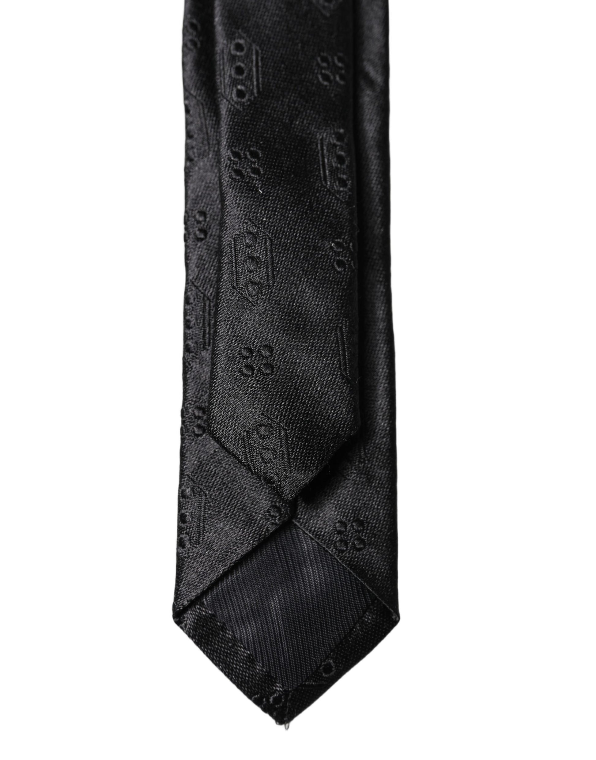 Dolce & Gabbana Black Patterned 100% Silk Adjustable Necktie