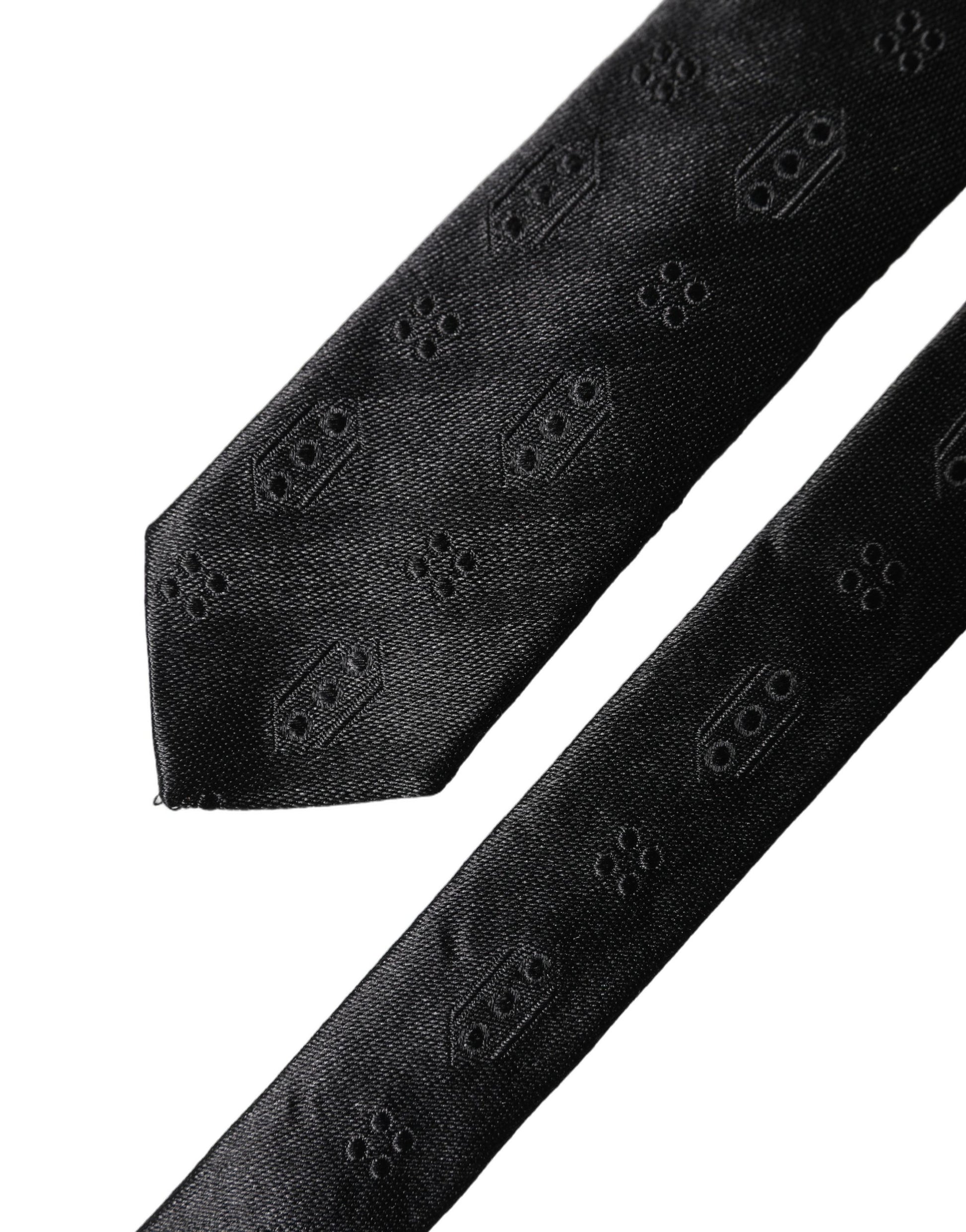 Dolce & Gabbana Black Patterned 100% Silk Adjustable Necktie