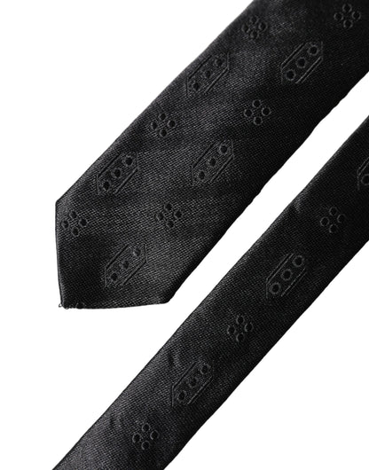Dolce & Gabbana Black Patterned 100% Silk Adjustable Necktie