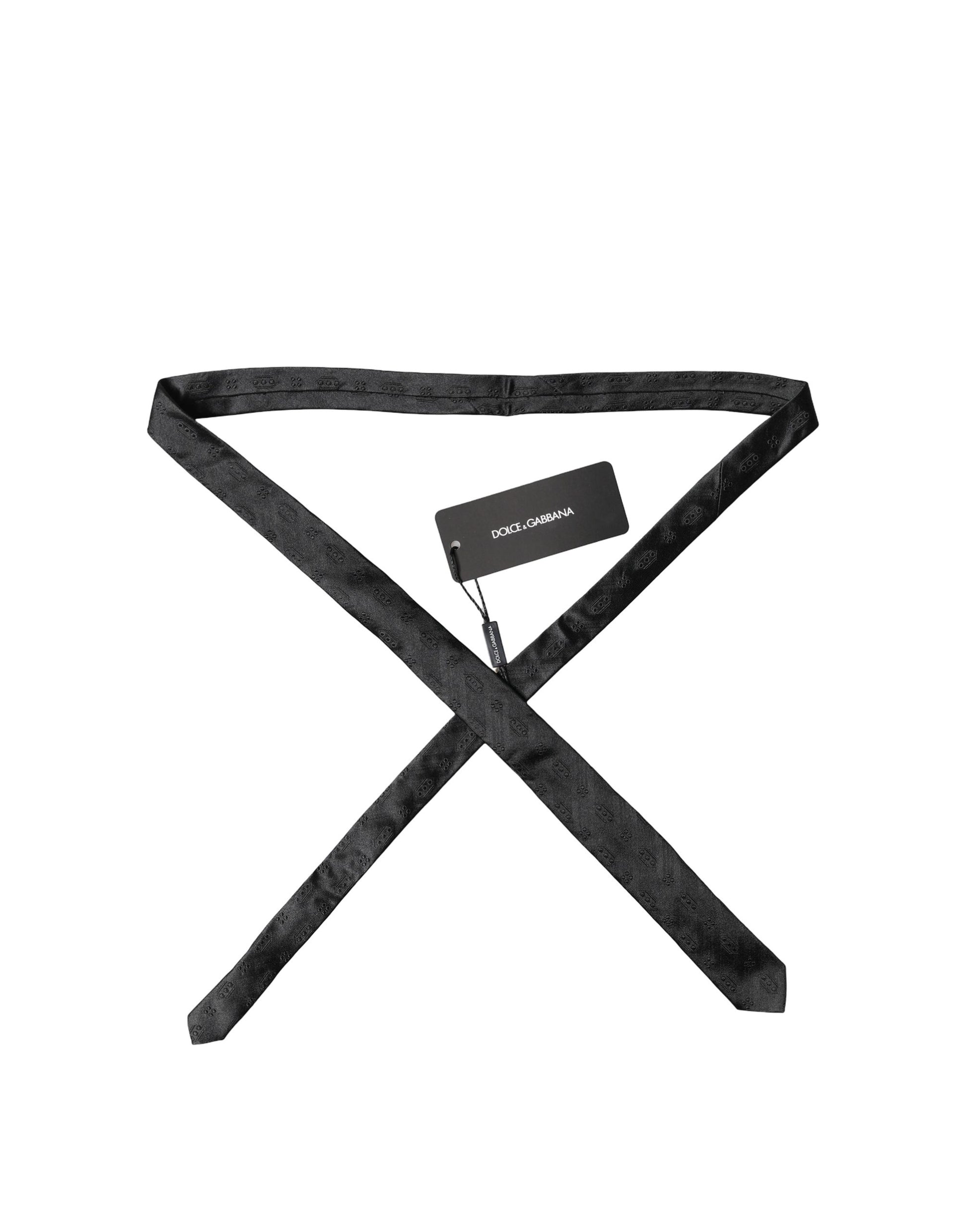 Dolce & Gabbana Black Patterned 100% Silk Adjustable Necktie