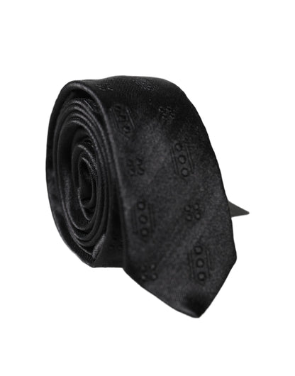Dolce & Gabbana Black Patterned 100% Silk Adjustable Necktie