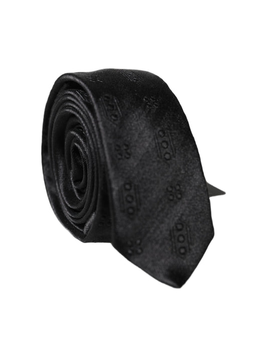 Dolce & Gabbana Black Patterned 100% Silk Adjustable Necktie