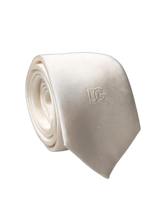 Dolce & Gabbana Off White DG Embroidery Silk Necktie