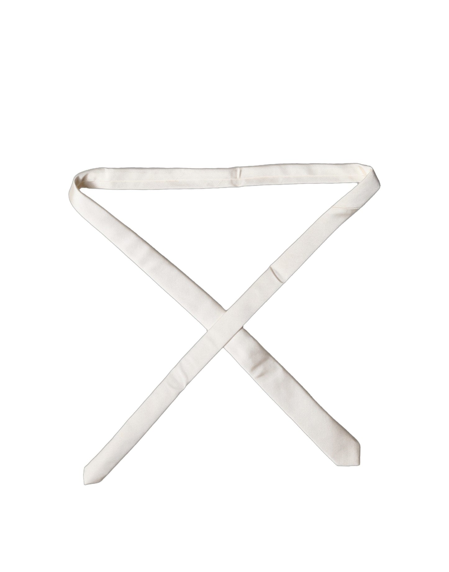 Dolce & Gabbana Off White Solid 100% Silk Adjustable Tied Necktie