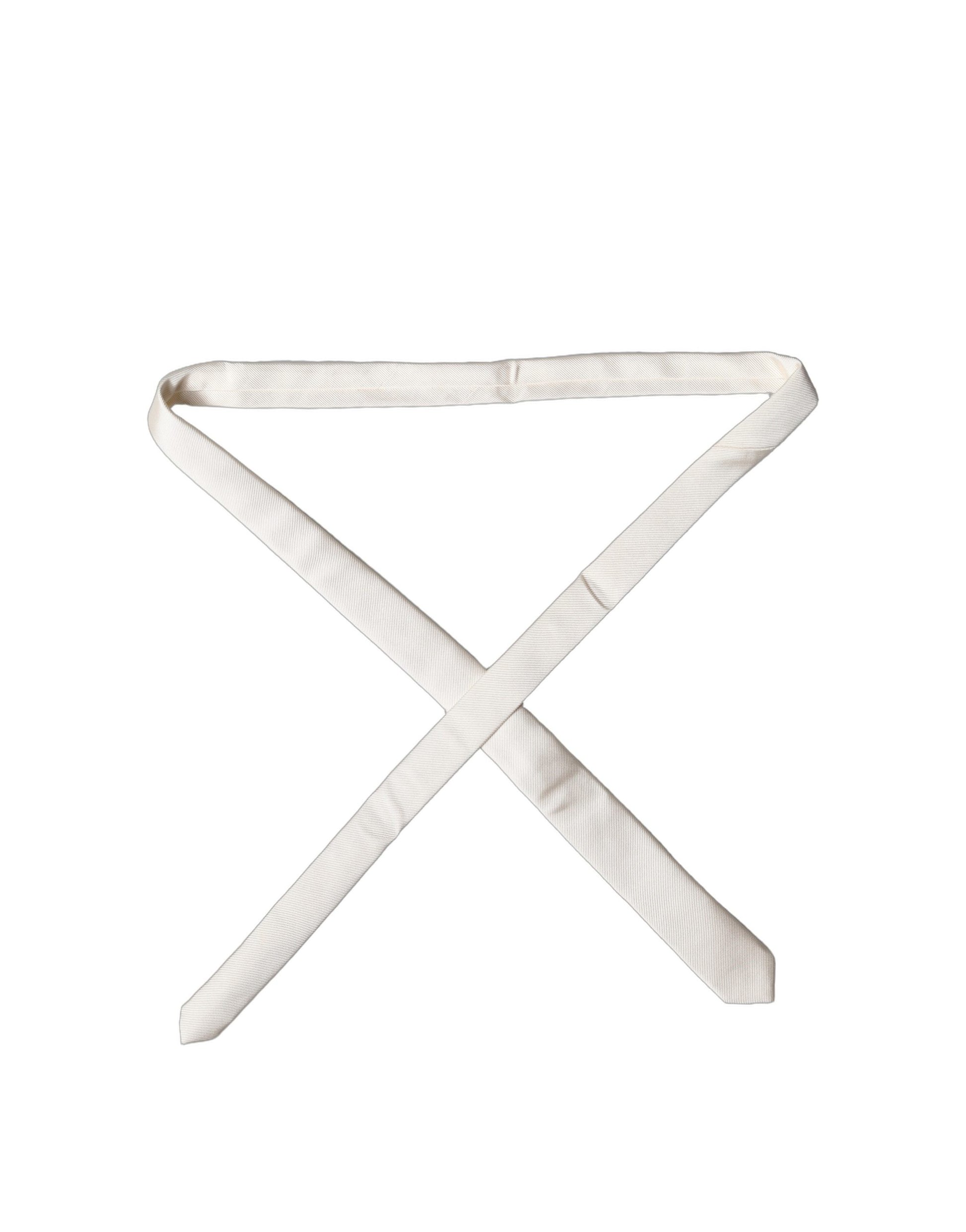 Dolce & Gabbana Off White Solid 100% Silk Adjustable Tied Necktie