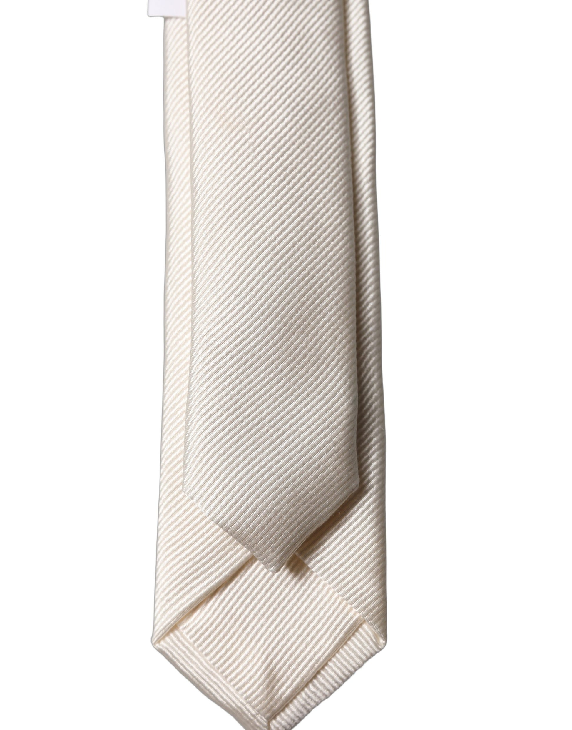 Dolce & Gabbana Off White Solid 100% Silk Adjustable Tied Necktie
