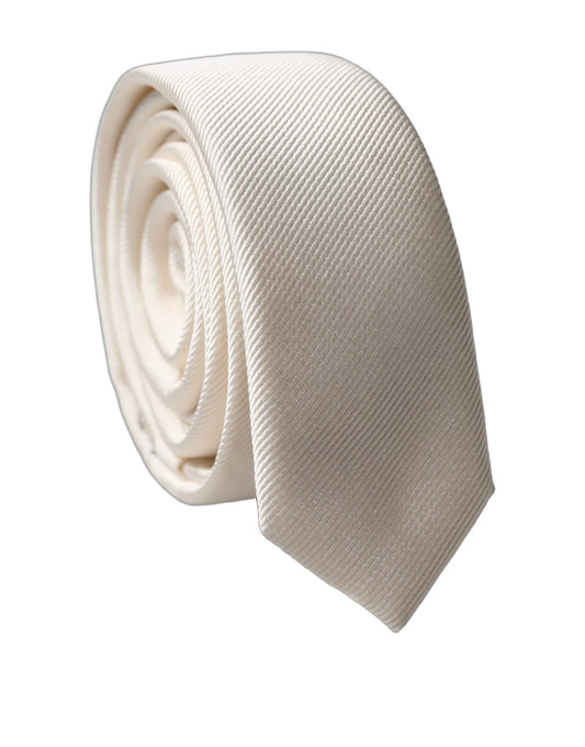 Dolce & Gabbana Off White Solid 100% Silk Adjustable Tied Necktie