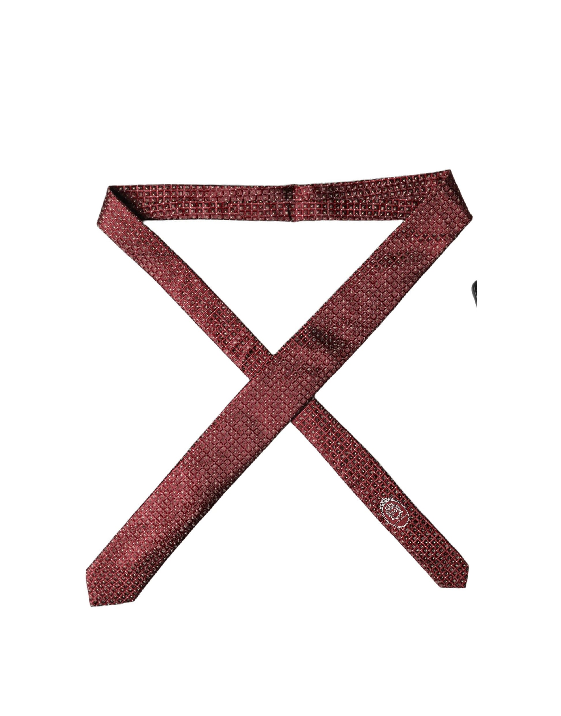 Dolce & Gabbana Burgundy Geometric Silk Adjustable Necktie