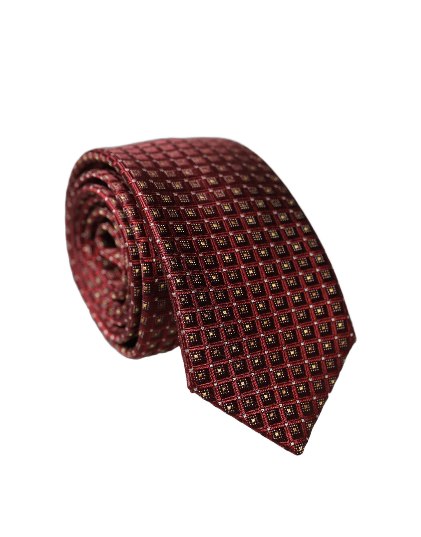 Dolce & Gabbana Burgundy Geometric Silk Adjustable Necktie