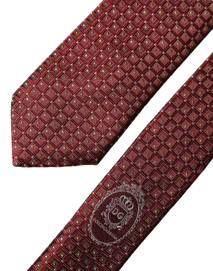 Dolce & Gabbana Burgundy Geometric Silk Adjustable Necktie