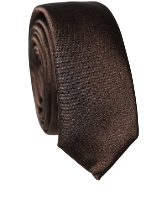 Dolce & Gabbana Brown Solid 100% Silk Adjustable Tied Necktie