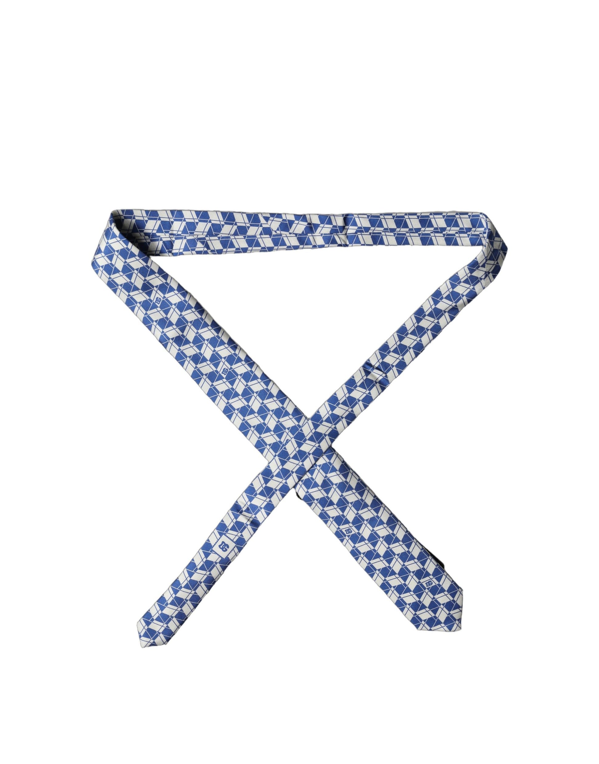 Dolce & Gabbana Blue White Geometric Silk Adjustable Necktie Tie