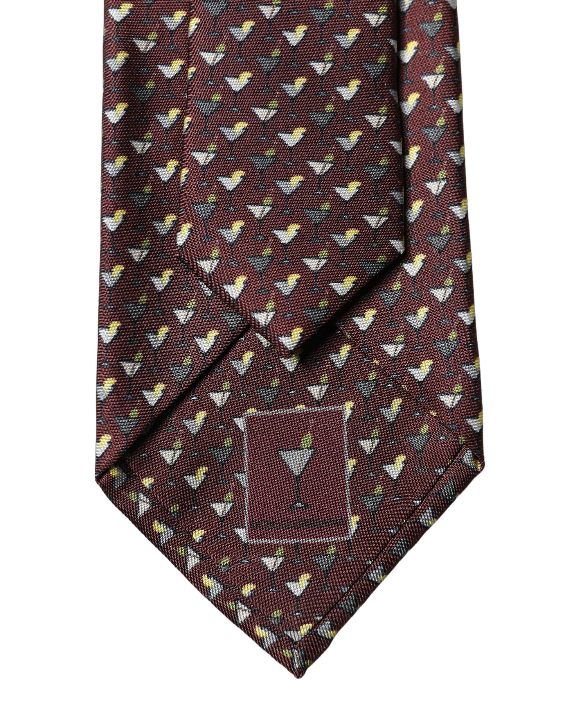 Dolce & Gabbana Burgundy Geometric Silk Adjustable Tied Necktie