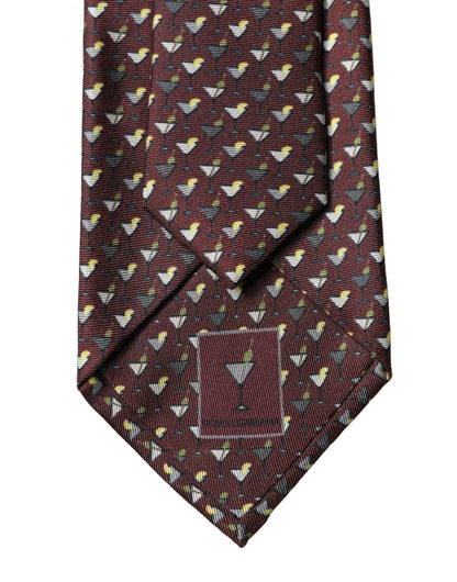 Dolce & Gabbana Burgundy Geometric Silk Adjustable Tied Necktie