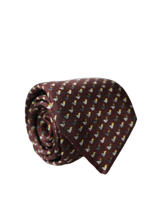 Dolce & Gabbana Burgundy Geometric Silk Adjustable Tied Necktie