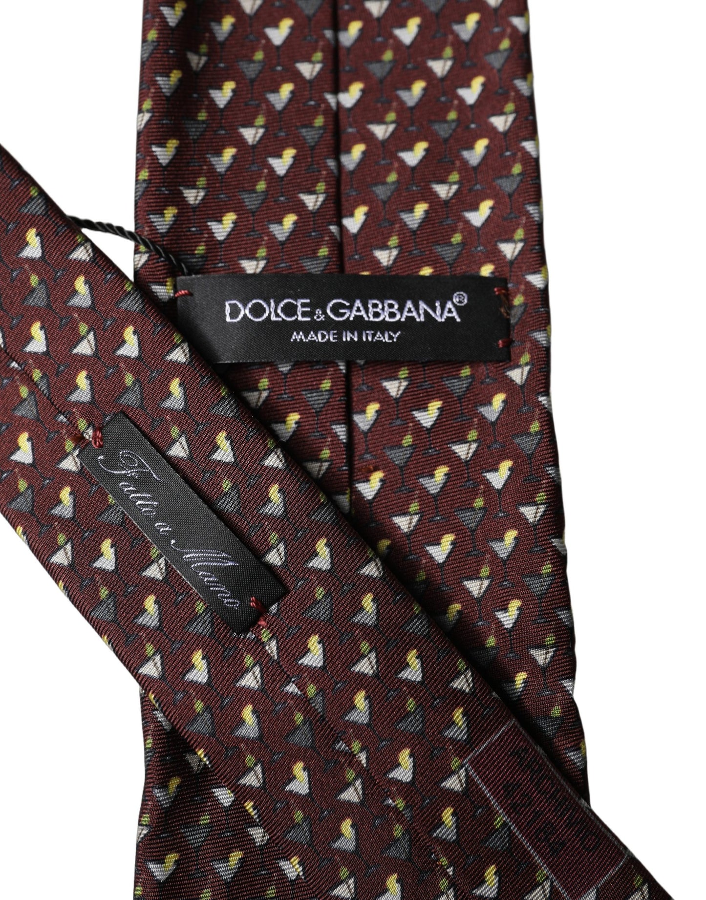 Dolce & Gabbana Burgundy Geometric Silk Adjustable Tied Necktie