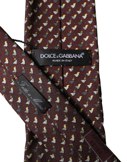Dolce & Gabbana Burgundy Geometric Silk Adjustable Tied Necktie