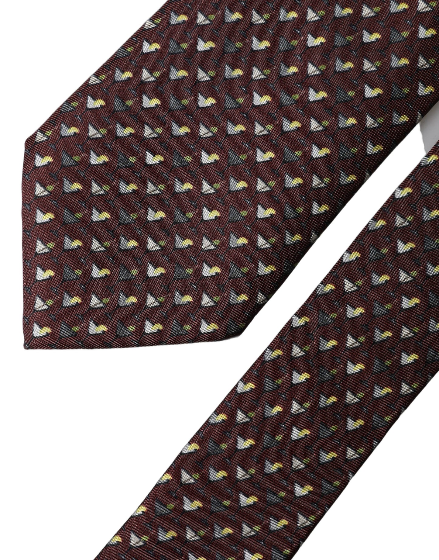 Dolce & Gabbana Burgundy Geometric Silk Adjustable Tied Necktie