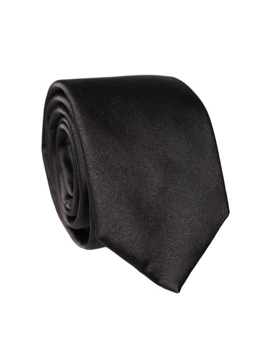 Dolce & Gabbana Black Solid Silk Satin Wide Adjustable Men Necktie