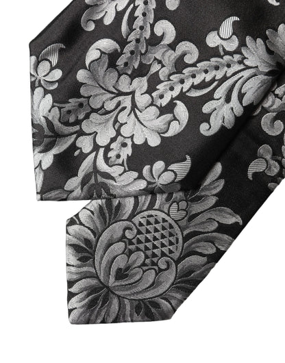 Dolce & Gabbana Black Silver Floral Silk Adjustable Necktie