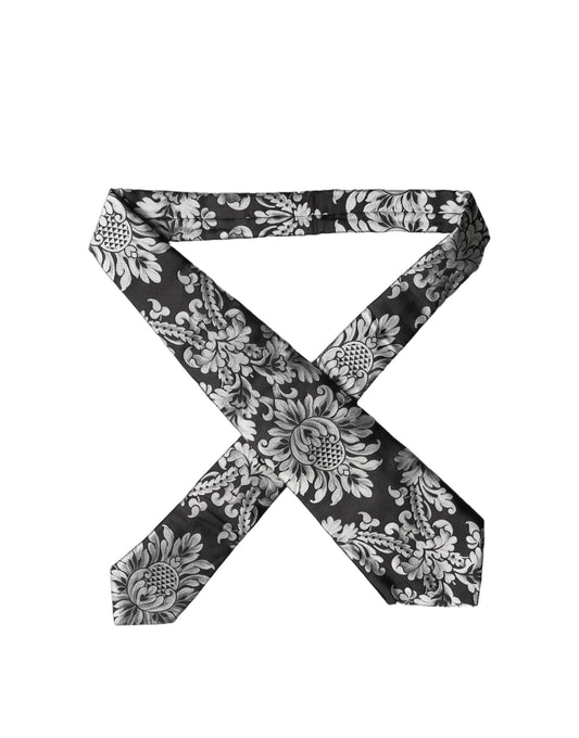 Dolce & Gabbana Black Silver Floral Silk Adjustable Necktie