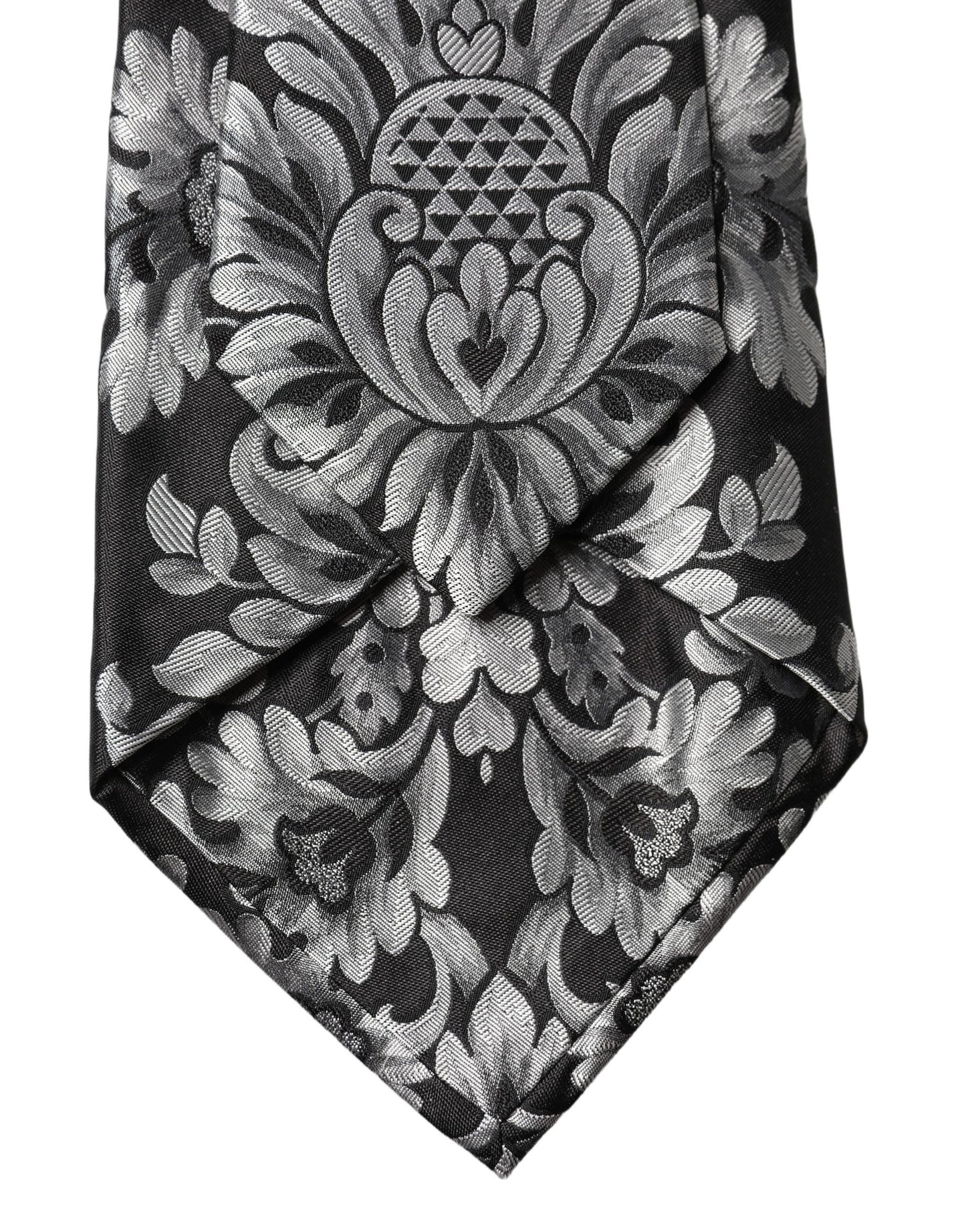 Dolce & Gabbana Black Silver Floral Silk Adjustable Necktie
