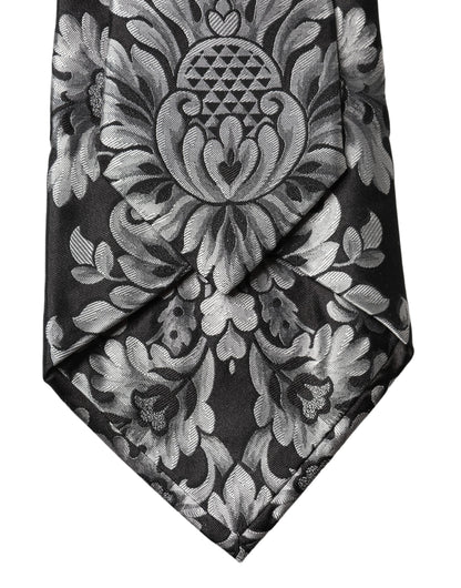 Dolce & Gabbana Black Silver Floral Silk Adjustable Necktie