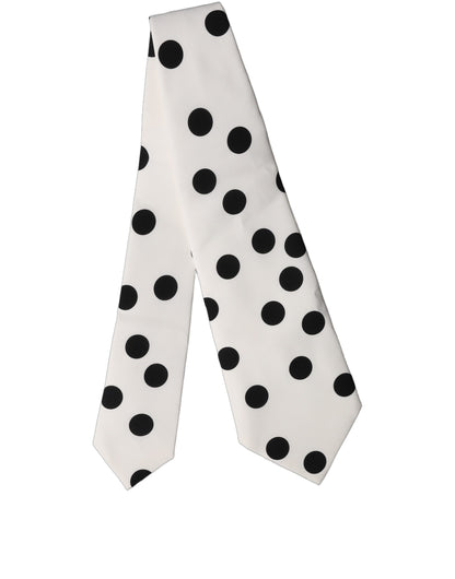 Dolce & Gabbana White Black Polka Dot Silk Adjustable Necktie