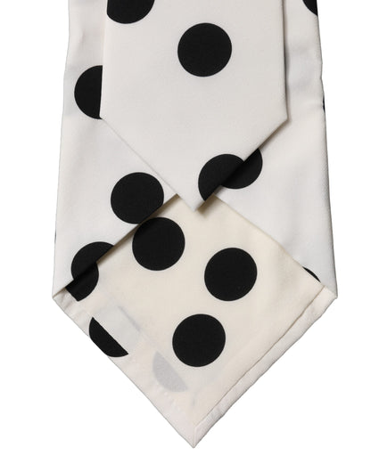 Dolce & Gabbana White Black Polka Dot Silk Adjustable Necktie