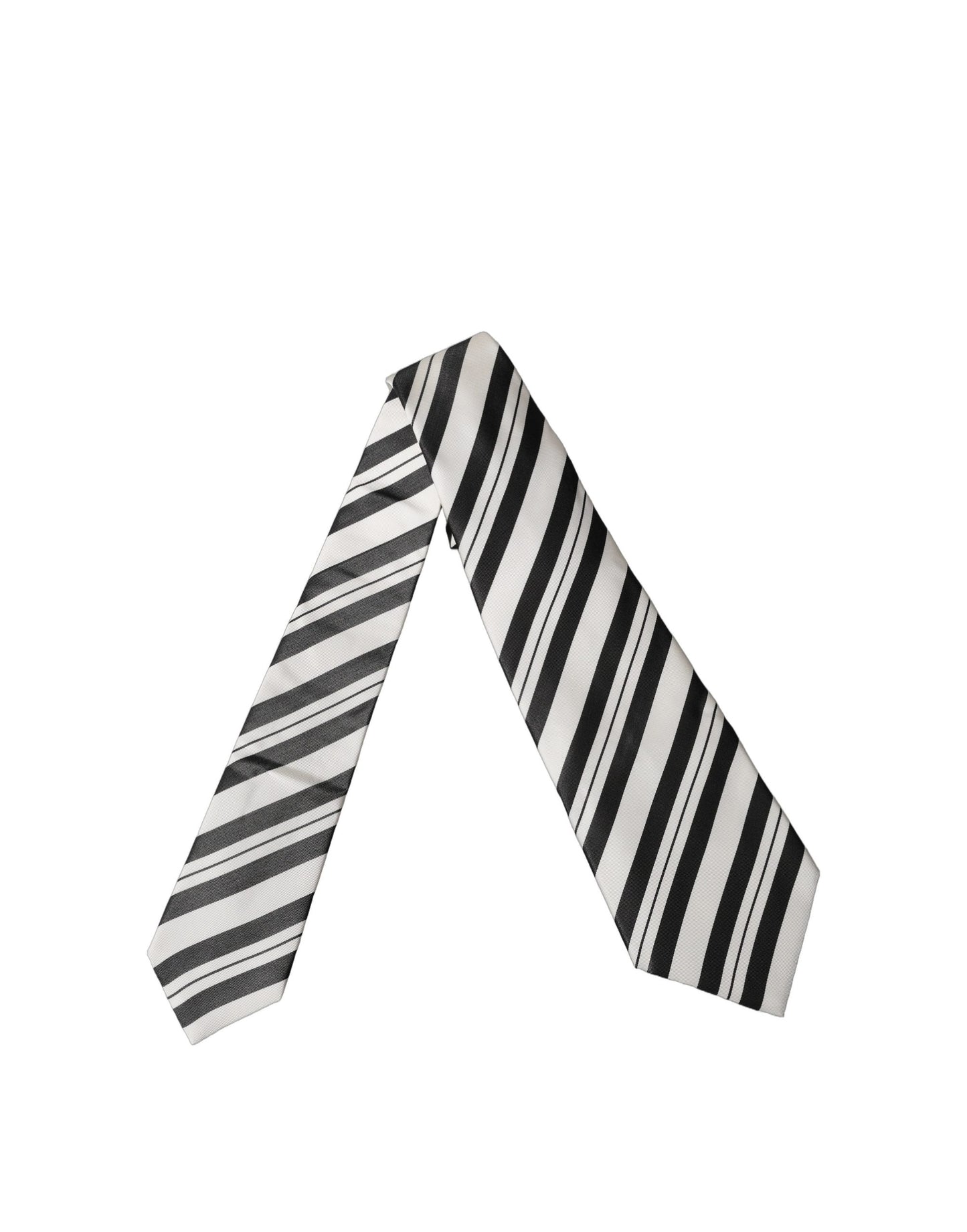 Dolce & Gabbana Black and White Stripes Silk Adjustable Women Necktie