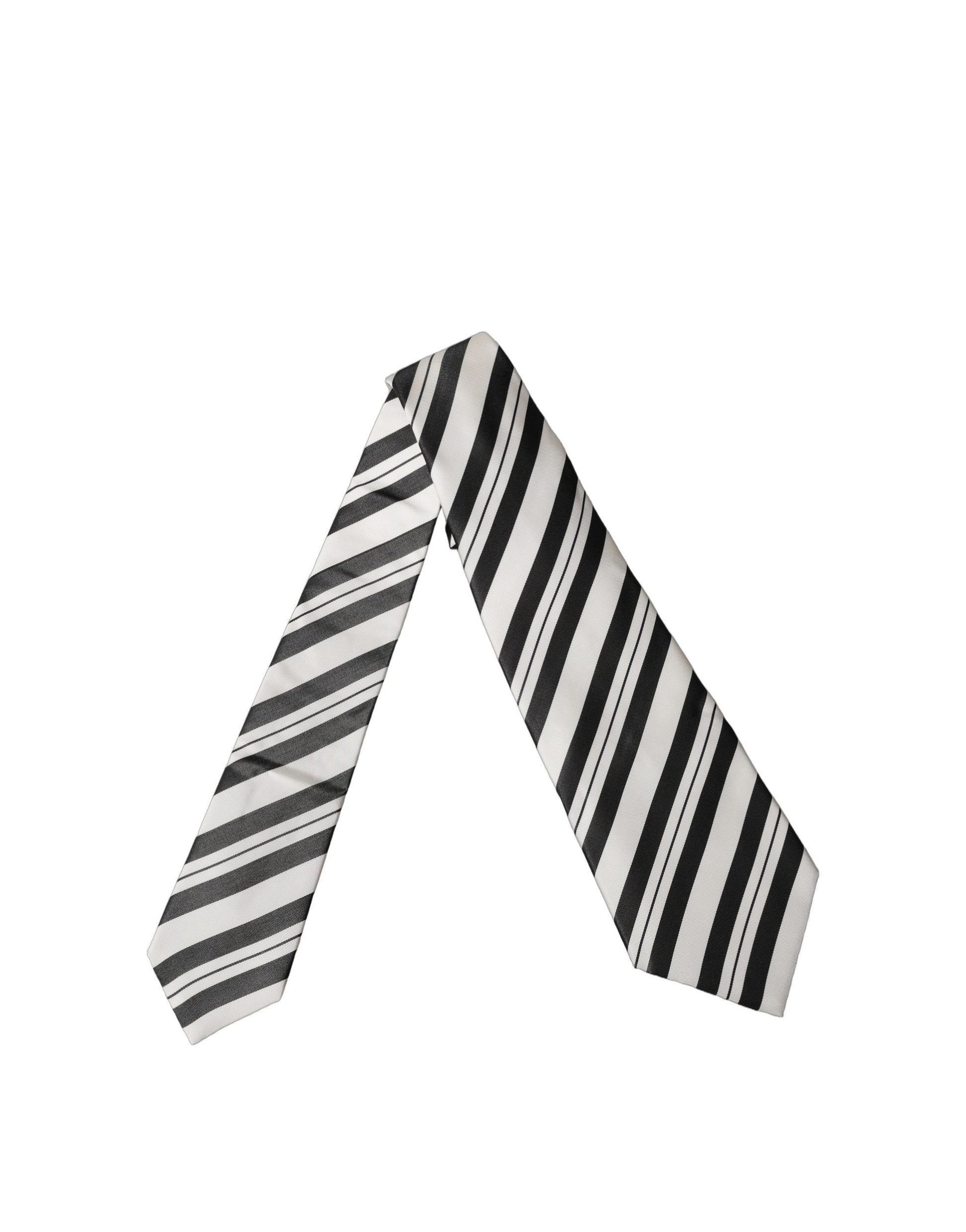 Dolce & Gabbana Black and White Stripes Silk Adjustable Women Necktie
