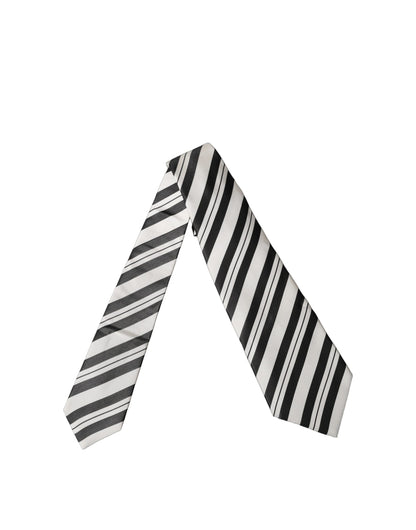 Dolce & Gabbana Black and White Stripes Silk Adjustable Women Necktie
